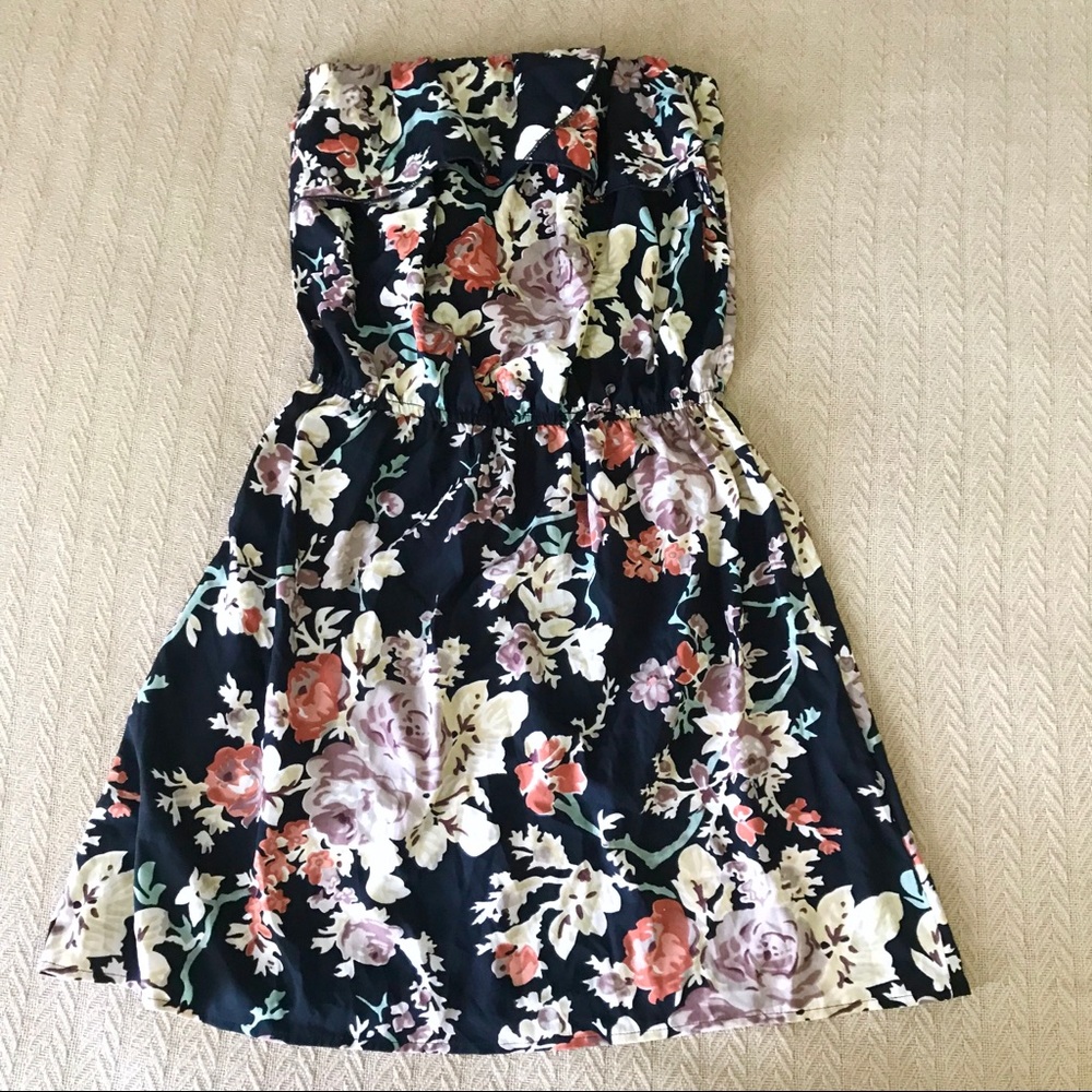 SALE 2/$15 Black Floral Strapless Flounce Dress